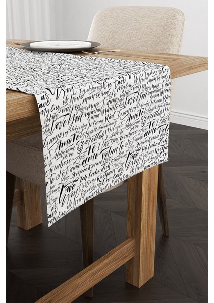 Beyaz Siyah Sevgililer Günü Temalı Dijital Baskılı Runner CGH1036-RN