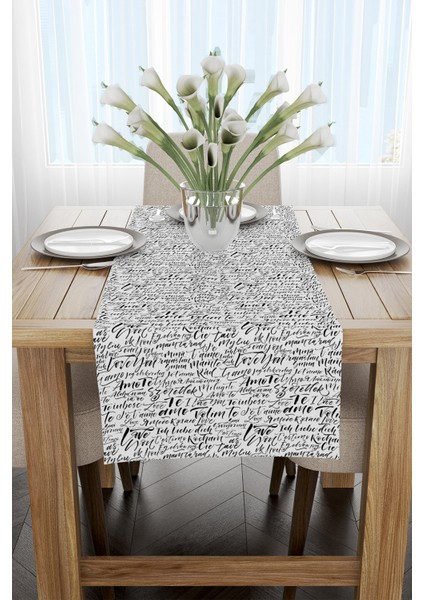 Beyaz Siyah Sevgililer Günü Temalı Dijital Baskılı Runner CGH1036-RN fiyatları