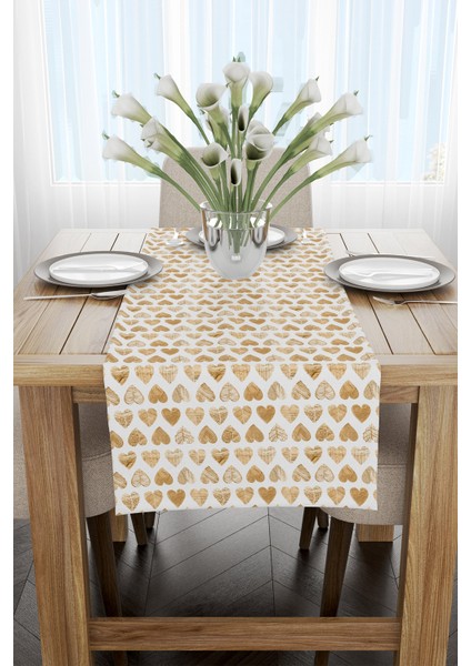 Beyaz Altın Kalp Desenli Dijital Baskılı Runner CGH1038-RN fiyatları