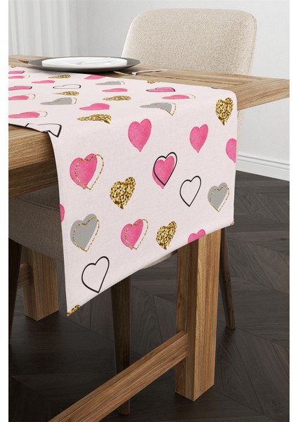 Pembe Siyah Modern Kalp Desenli Dijital Baskılı Runner CGH1003-RN