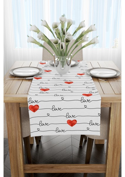 Beyaz Kırmızı Love Yazılı Kalp Desenli Dijital Baskılı Runner CGH1004-RN fiyatları
