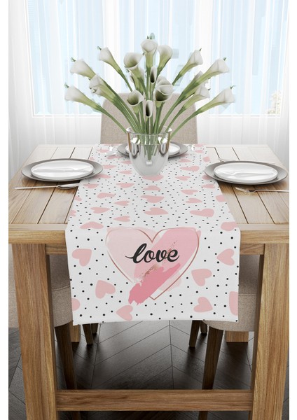 Beyaz Pembe Kalp Desenli Dijital Baskılı Runner CGH1007-RN fiyatları