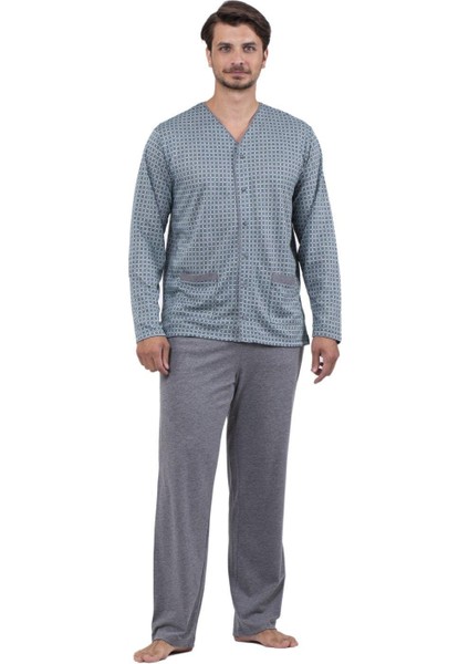 8709 Jakarlı Önden Düğmeli Pijama Takımı