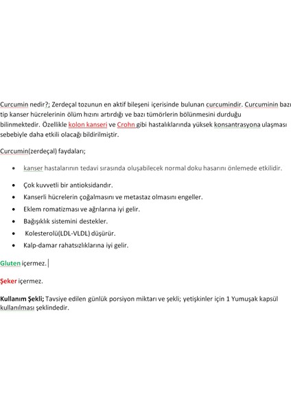 Curcumin (Zerdeçal) 30 Soft Gel