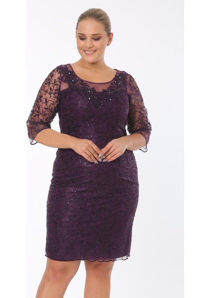 Büyük Beden 3676 Patlıcan Ara Boy Abiye Elbise fiyatları