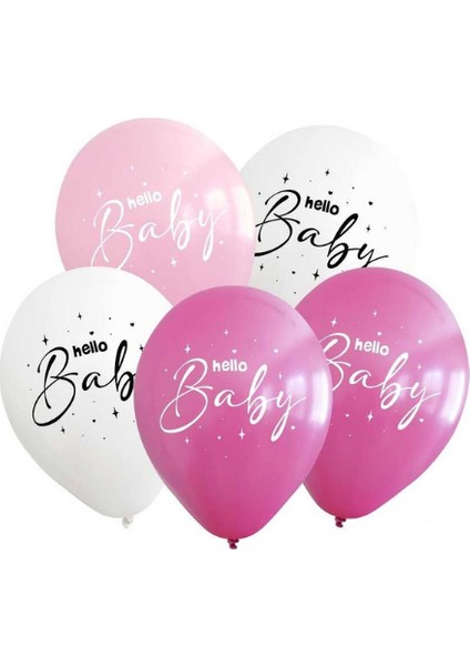 Hello Baby Baskılı Pembe Latex Balon 10 Adet