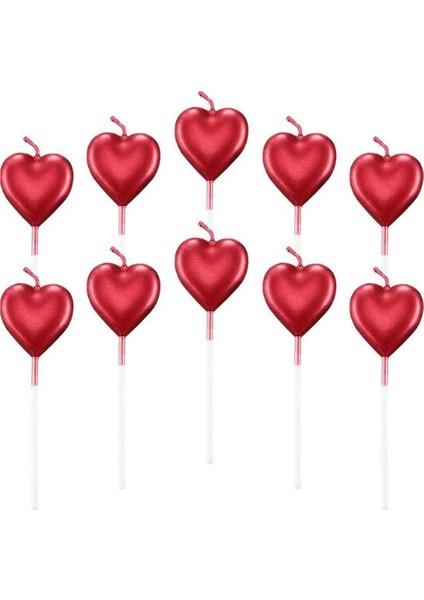 Kırmızı Kalp Metalik Mum 4 Adet
