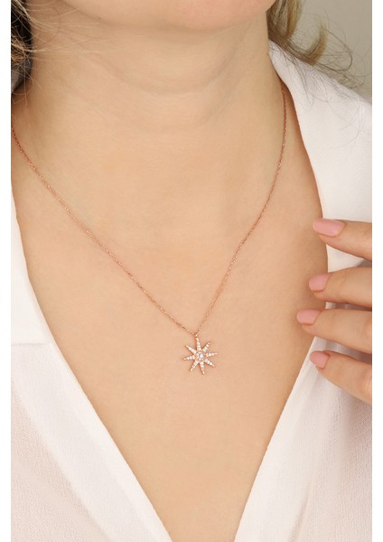 Zirkon Taşlı Kutup Yıldızı 925 Ayar Gümüş Kolye