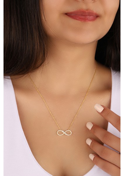 Altın Kaplama Sonsuzluk Model 925 Ayar Gümüş Kolye