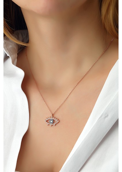 Aqua Taşlı Göz 925 Ayar Gümüş Kolye