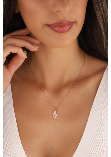 Rose Kaplama Fatma Ana Eli 925 Ayar Gümüş Kolye