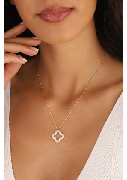 Altın Kaplama Yonca Model 925 Ayar Gümüş Kolye fiyatları