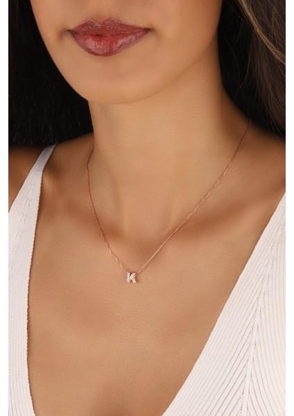 3 Boyutlu K Harfi 925 Ayar Gümüş Kolye