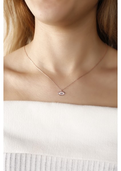 Rose Firuze Gözlü 925 Ayar Gümüş Kolye