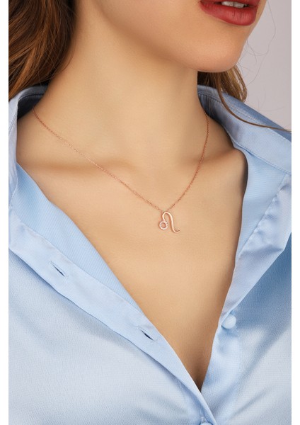 Zirkon Taşlı Aslan Burcu 925 Ayar Gümüş Kolye