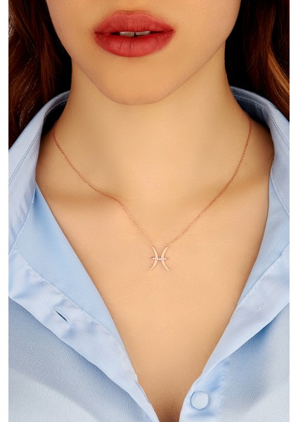 Zirkon Taşlı Balık Burcu 925 Ayar Gümüş Kolye