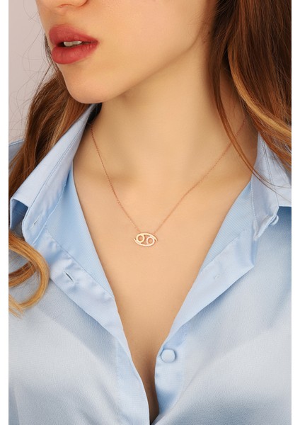 Zirkon Taşlı Yengeç Burcu 925 Ayar Gümüş Kolye