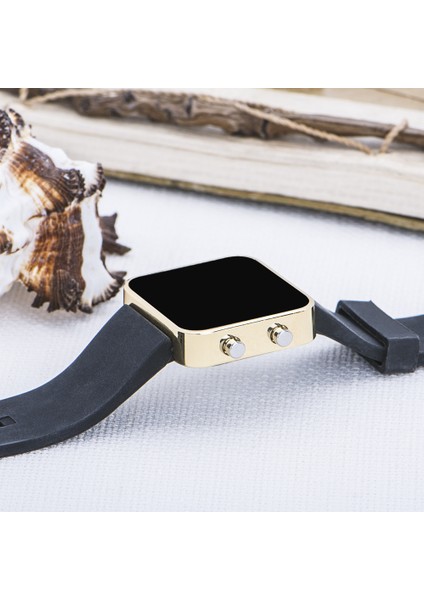 Gold Renk Dijital LED Ekran Siyah Silikon Kordonlu Yetişkin Kız Kadın Unisex Kol Saat ST-303723