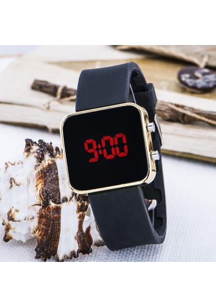 Gold Renk Dijital LED Ekran Siyah Silikon Kordonlu Yetişkin Kız Kadın Unisex Kol Saat ST-303723 fiyatları