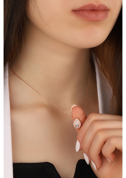 Firuze Taşlı Göz Damla Model 925 Ayar Gümüş Kolye