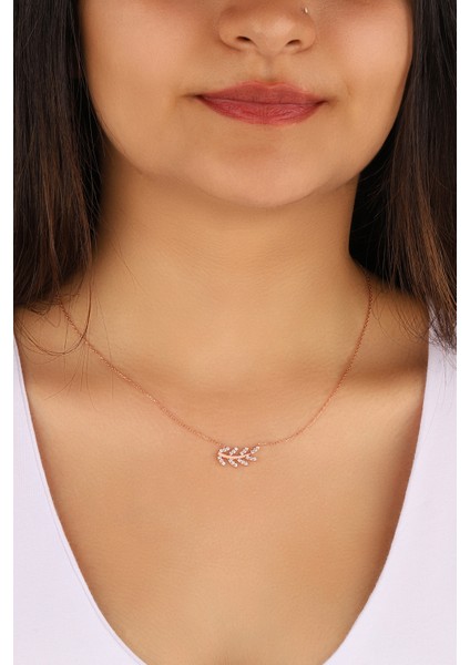 Rose Kaplama Başak Yaprağı 925 Ayar Gümüş Kolye