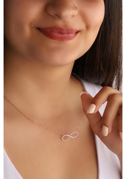 Rose Kaplama Sonsuzluk Model 925 Ayar Gümüş Kolye