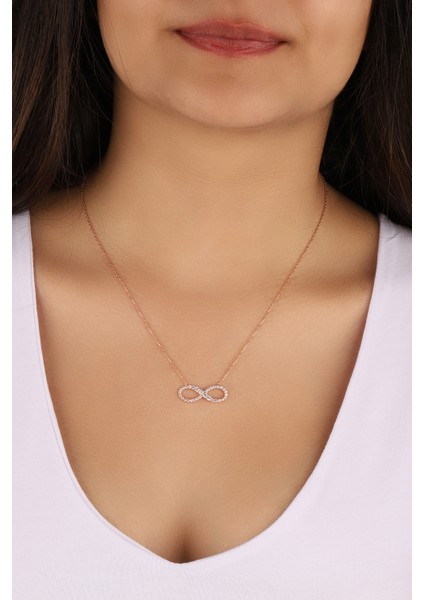 Rose Kaplama Sonsuzluk Model 925 Ayar Gümüş Kolye fiyatları