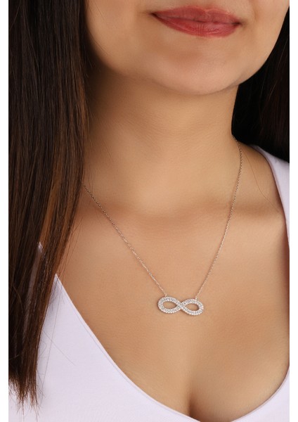 Çift Sıra Taşlı Sonsuzluk 925 Ayar Gümüş Kolye