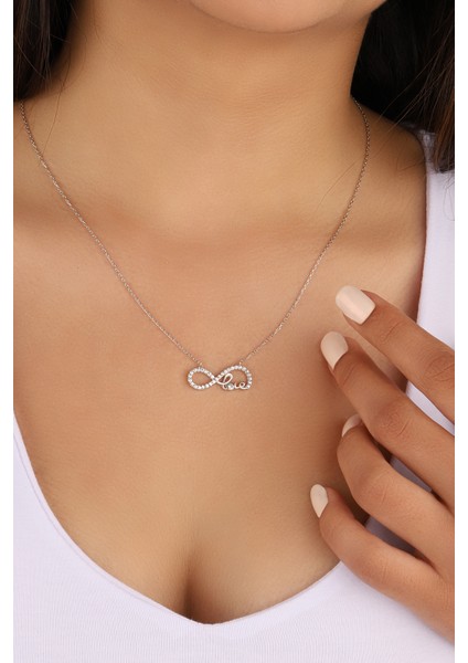 Love Yazılı Sonsuzluk 925 Ayar Gümüş Kolye