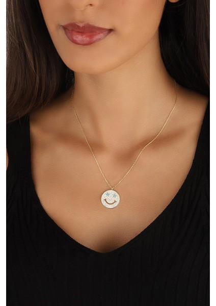 Altın Kaplama Gülen Yüz 925 Ayar Gümüş Kolye