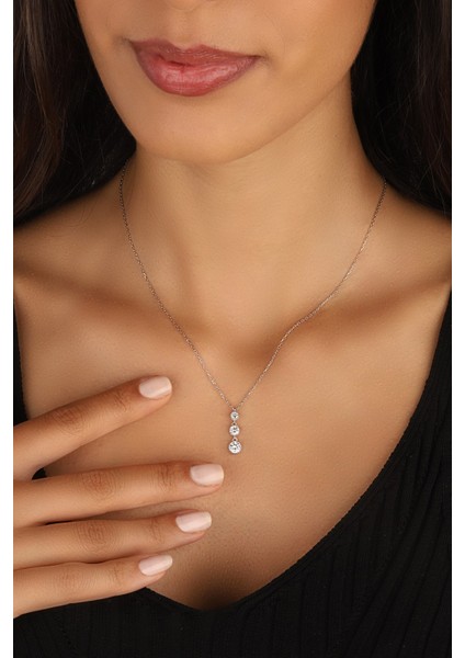 Zirkon Taşlı Pırlanta Montür 925 Ayar Gümüş Kolye