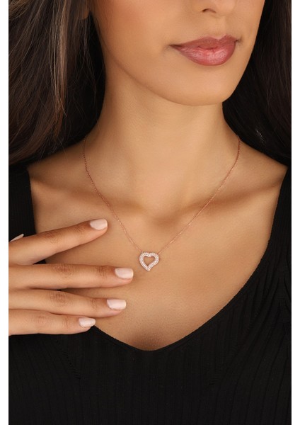 Rose Kaplama Kalp Model 925 Ayar Gümüş Kolye