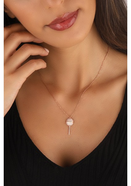 Rose Kaplama Mikrofon Model 925 Ayar Gümüş Kolye