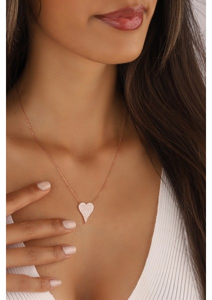 Rose Kaplama Kalp Model 925 Ayar Gümüş Kolye