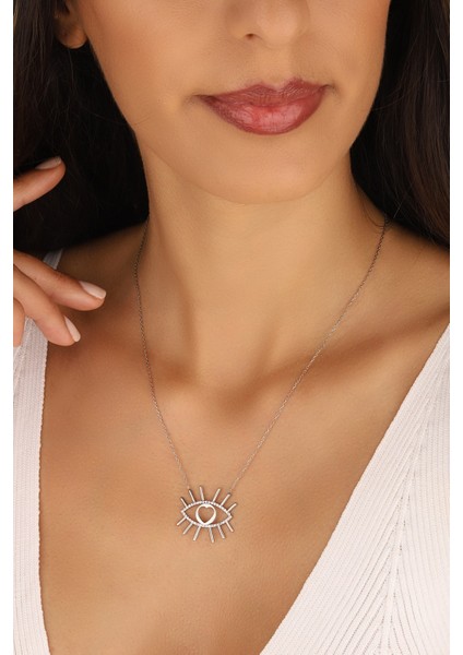 Zirkon Taşlı Kalpli Göz 925 Ayar Gümüş Kolye fiyatları