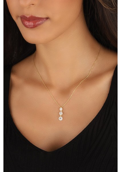 Altın Kaplama Zirkon Taşlı Pırlanta Montür 925 Ayar Gümüş Kolye