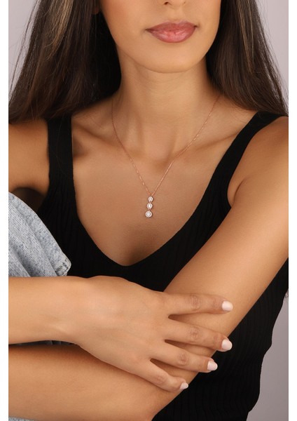 Rose Kaplama Zirkon Taşlı Pırlanta Montür 925 Ayar Gümüş Kolye