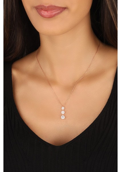 Rose Kaplama Zirkon Taşlı Pırlanta Montür 925 Ayar Gümüş Kolye fiyatları