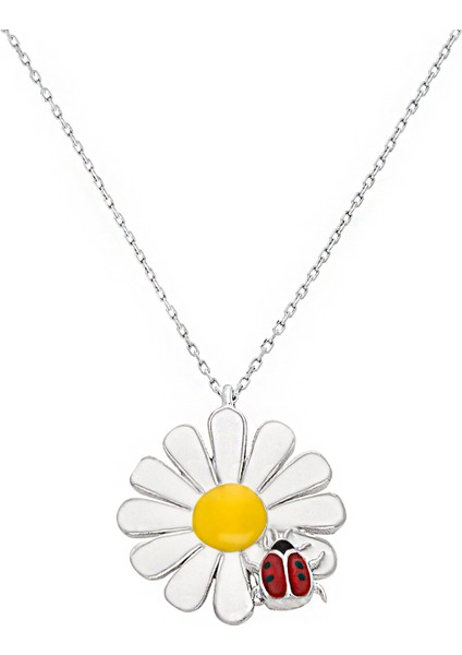Uğur Böcekli Papatya 925 Ayar Gümüş Kolye