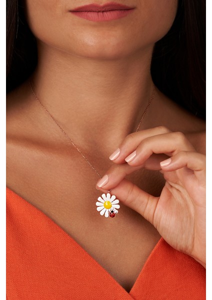 Uğur Böcekli Papatya 925 Ayar Gümüş Kolye