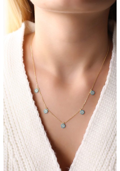 Firuze Taşlı Nazarlı 925 Ayar Gümüş Kolye