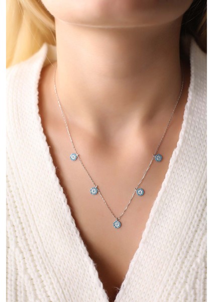 Firuze Taşlı Nazarlı 925 Ayar Gümüş Kolye