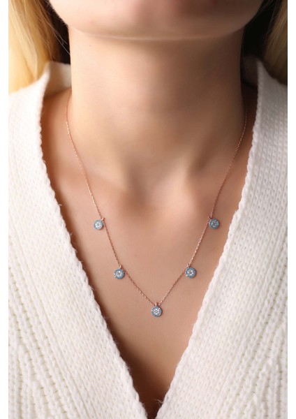 Firuze Taşlı Nazarlı 925 Ayar Gümüş Kolye