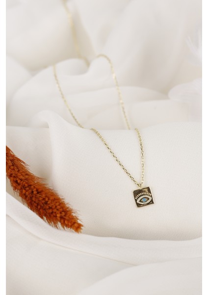 925 Ayar Gümüş, Kare Firuze Gözlü ve Zirkon Taşlı Altın Kaplama Kadın Kolye – Zarif Takı Koleksiyonu modelleri