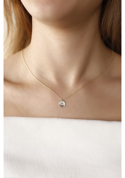 Altın Kaplama Yuvarlak Firuze Gözlü 925 Ayar Gümüş Kolye