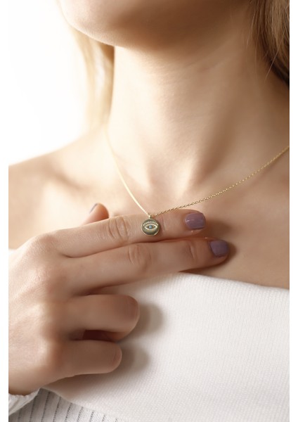 Altın Kaplama Yuvarlak Firuze Gözlü 925 Ayar Gümüş Kolye fiyatları