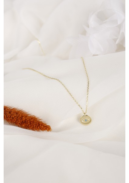 Altın Kaplama Yuvarlak Firuze Gözlü 925 Ayar Gümüş Kolye modelleri