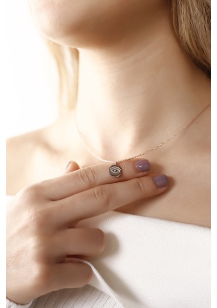 Rose Yuvarlak Firuze Gözlü 925 Ayar Gümüş Kolye fiyatları