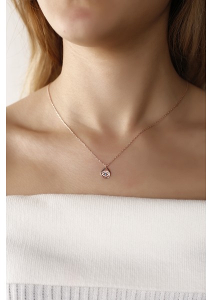 Rose Damla Firuze Gözlü 925 Ayar Gümüş Kolye