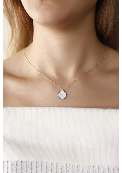 Altın Kaplama Nazarlı 925 Ayar Gümüş Kolye